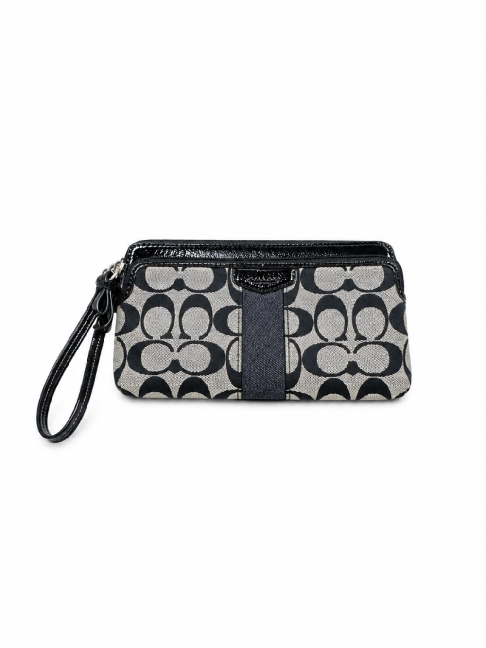 Coach Signature Black Gray Wristlet Clutch Wallet